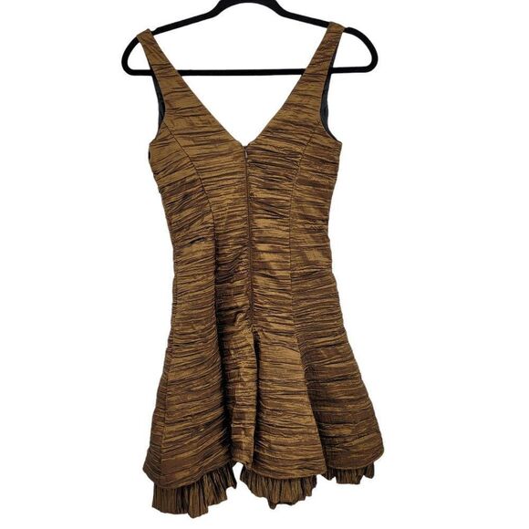 Vtg Jessica McClintock Dress Cocktail Artsy Metallic Bronze Tiered Skater Sz 4 - Picture 8 of 10